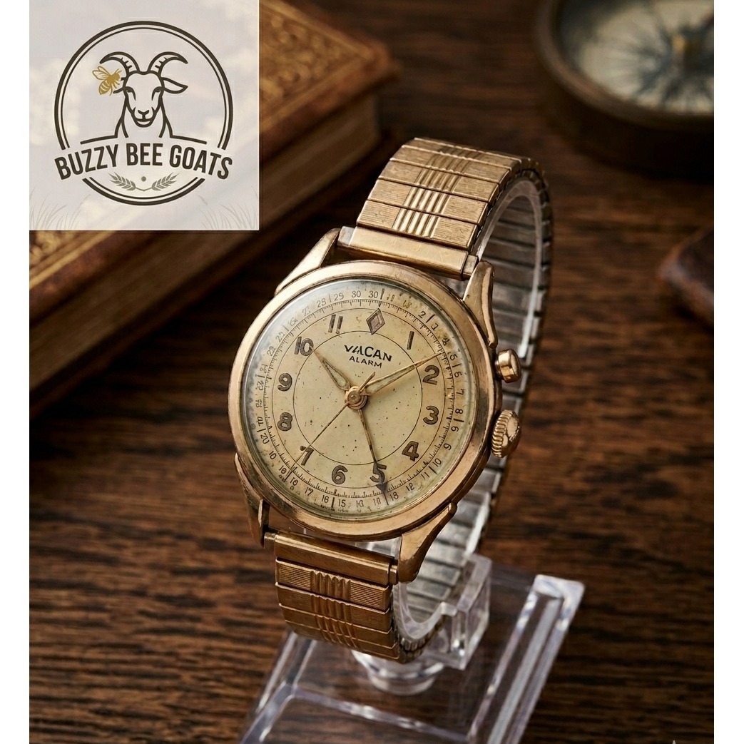 Vulcain Cricket Gold-Plated Stainless Steel Mechanical Alarm Wristwatch 1950's